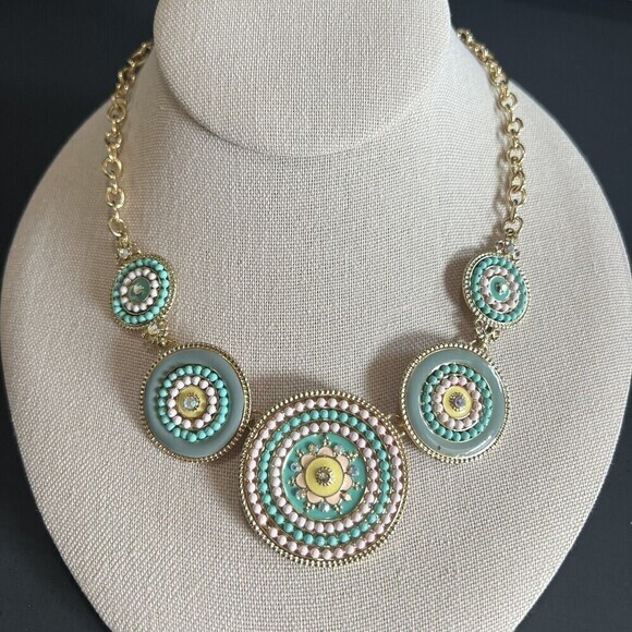 BIJOU BRIGITTE Gold Tone Chain Rhinestone Necklace 17" + 2.5" Ext. Enameled‎ - Picture 1 of 7